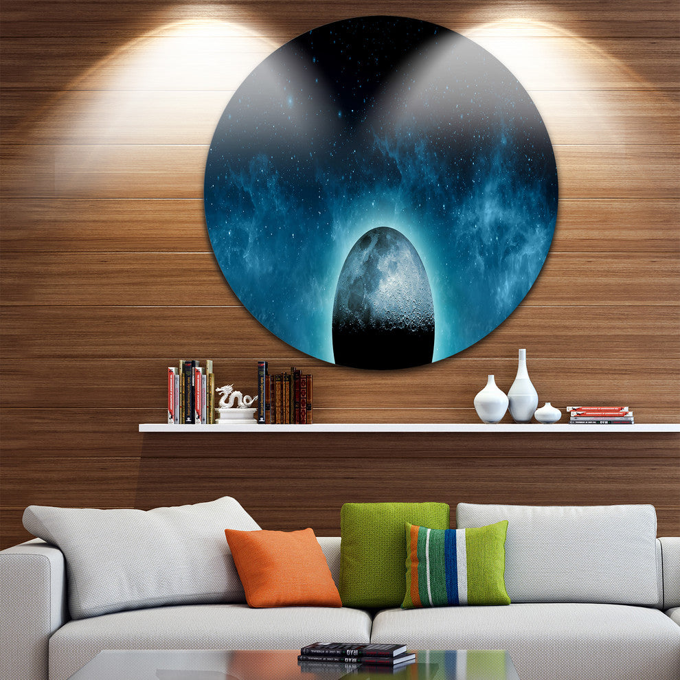 Moon In The Front Of Galaxies, Large Disc Metal Wall Art Landscape, 36"