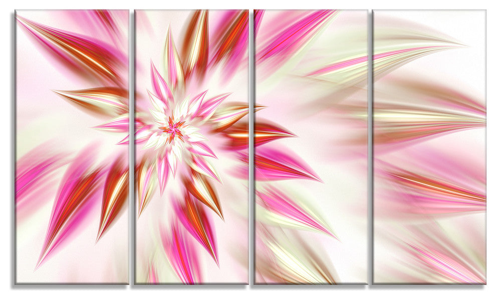 Dance of Red Exotic Flower, Floral Canvas Art Print, 48"x28", 4 Panels