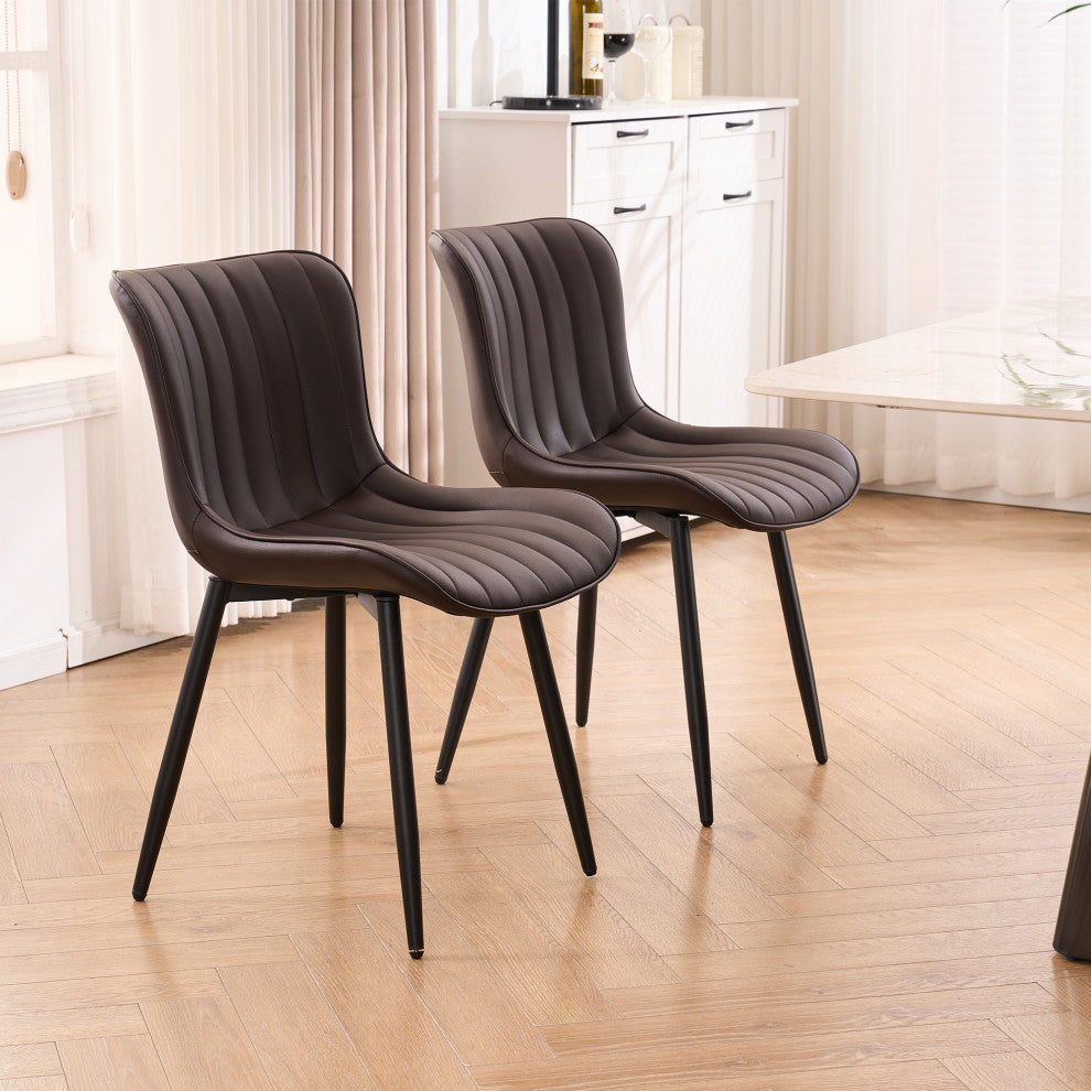 Younike Dining Chair Set of 2, Liner Pattern Faux Leather, Brown