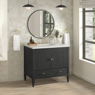 Myrrin 36" Vanity, Carbon Oak, 3 CM Lime Delight Top