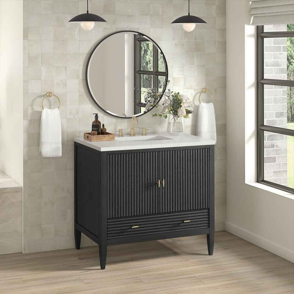 Myrrin 36" Vanity, Carbon Oak, 3 CM Lime Delight Top