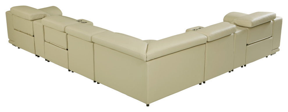 Federico 8-Piece L-Shaped Top Grain Italian Leather Sectional-3 Power Recliners, Beige