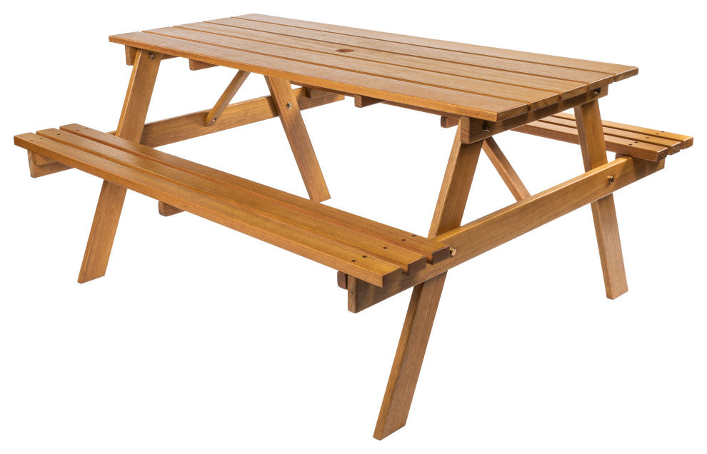 Shoreham 59" Modern Classic Outdoor Wood Picnic Table Benches With Umbrella Hole