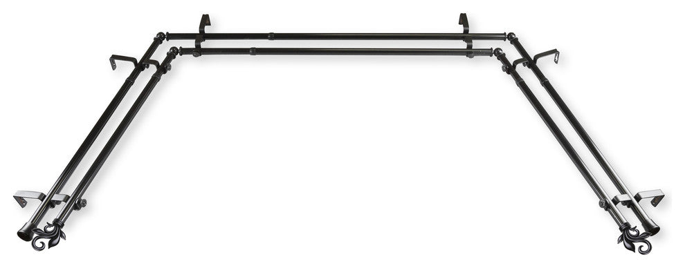 Giles 13/16" Bay Window Double Curtain Rod, Black