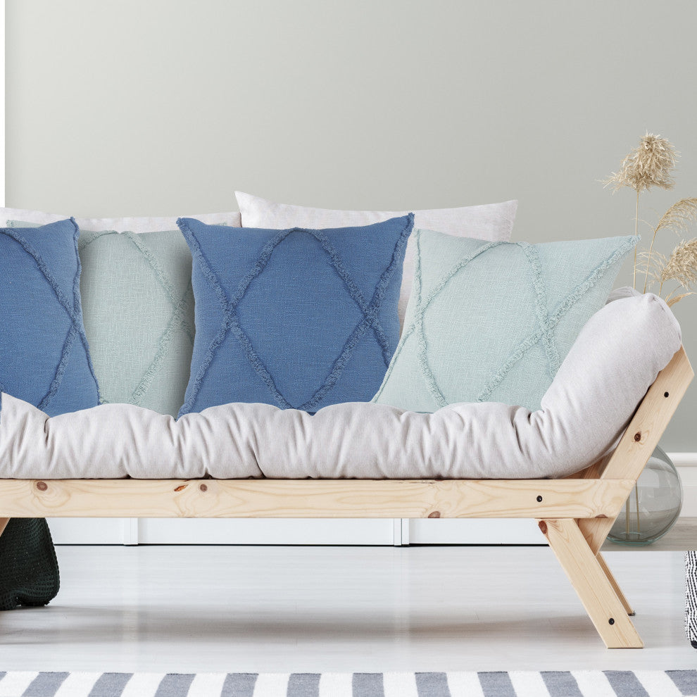 Boho Diamond Tufted Cotton Throw Pillow, Cobalt Blue, 18" X 18"