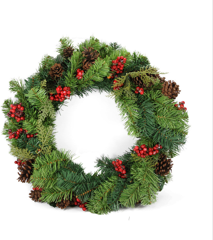 24" Red Berry And Pine Cone Artificial Christmas Wreath, Unlit