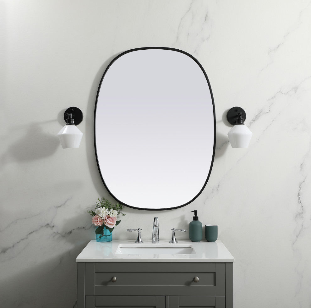 Metal Frame Oval Mirror 30X40 Inch, Black