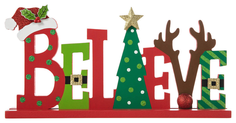 14"L Wooden Christmas "BELIEVE"  Table Decor