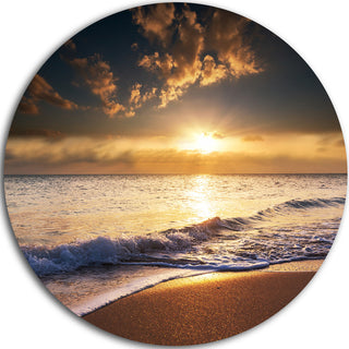 Sunset Over Foaming Waves, Modern Beach Disc Metal Wall Art, 23"