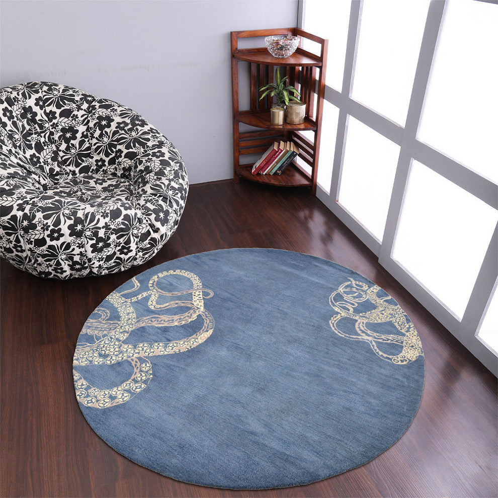 HAND TUFTED WOOL ECO-FRIENDLY AREA RUGS - Blue&Beige, Contemporary Design