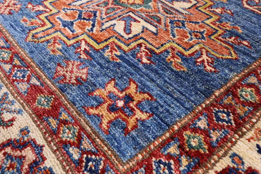 2' 9" X 13' 5" Super Kazak Geometric Handmade Wool Runner Rug - Q12998
