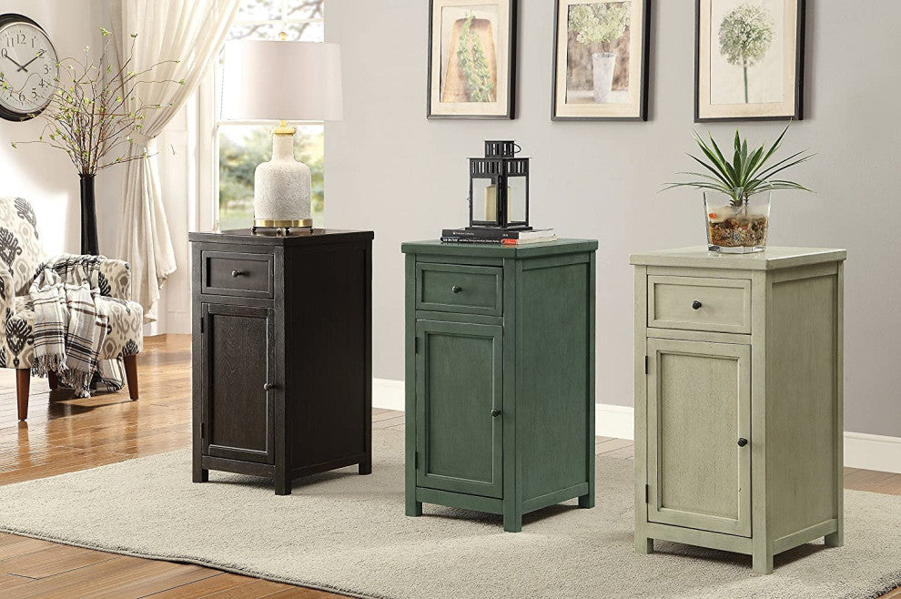 Transitional Side Table, Cabinet & Drawer With Raised Panel Front, White