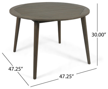 GDF Studio Nick Outdoor Acacia Wood Round Dining Table, Gray Finish
