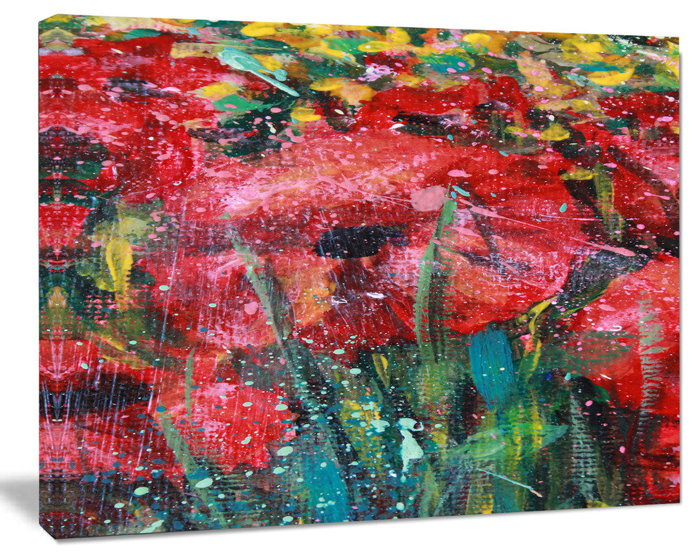 Red Poppies Acrylic Drawing, Extra Large Floral Wall Art, 60"x28"