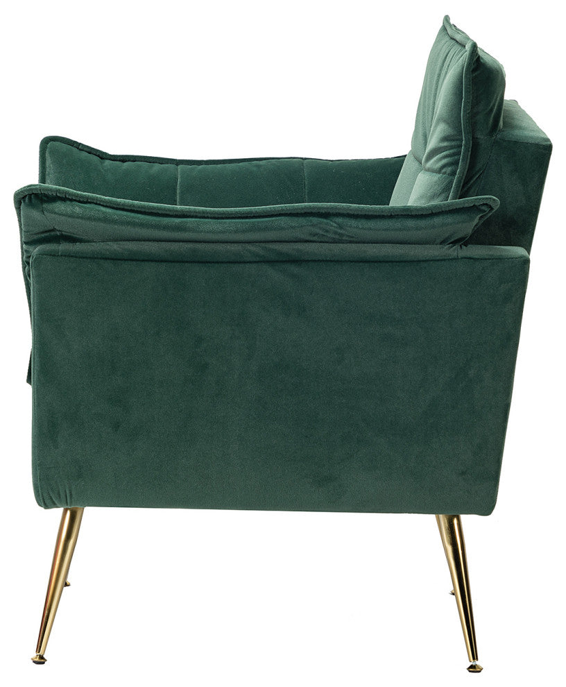 Contemporary Velvet Armchair Set of 2, Green