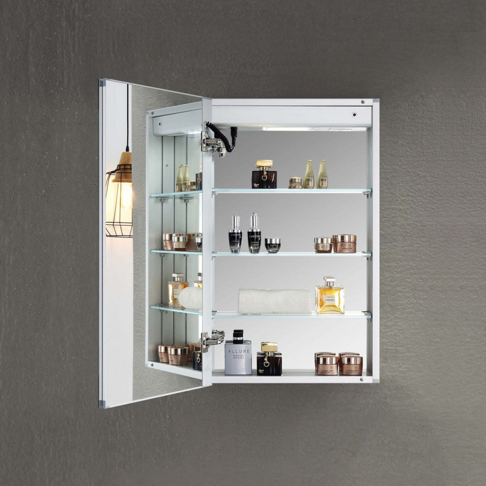 LED Mirror Medicine Cabinet With Defogger, Dimmer and Outlets, 24" Left