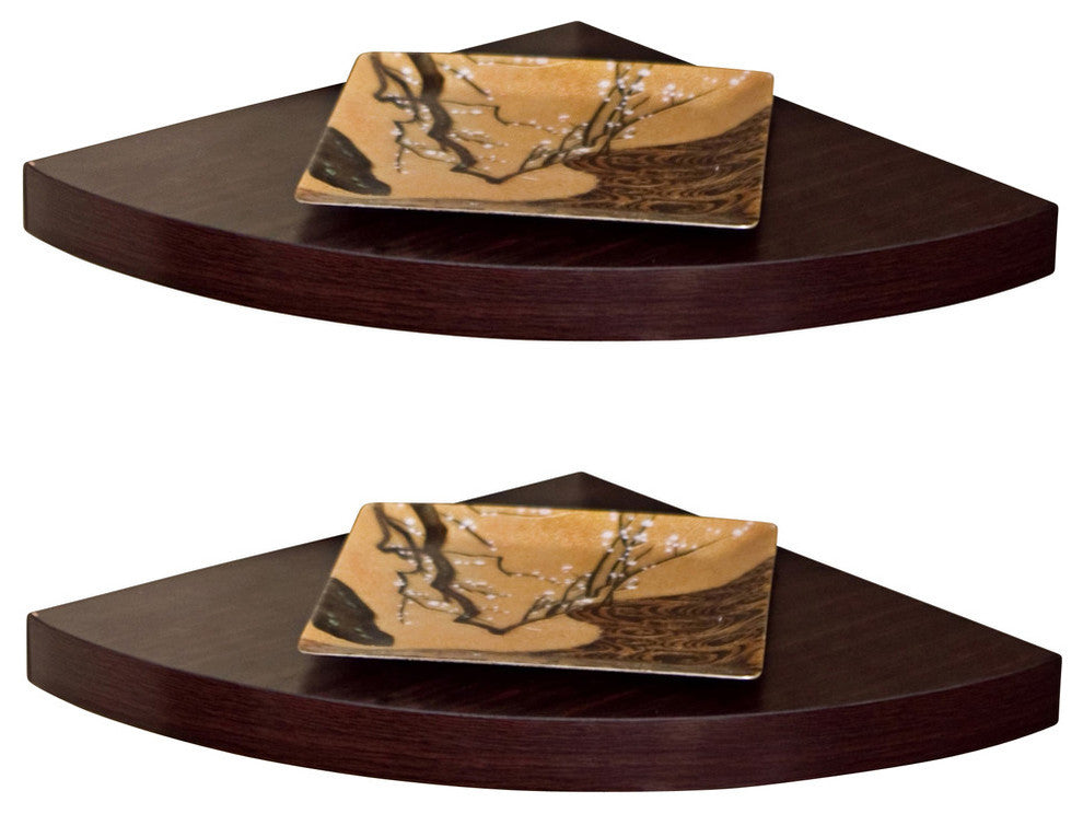 Veneer Corner Radial Shelves, Set of 2, Walnut
