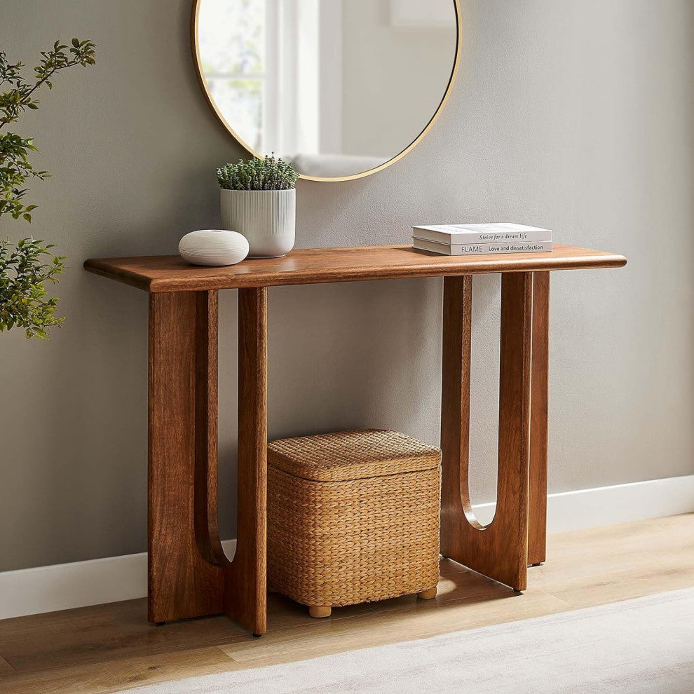 Mango Wood Console Table with Arched Intersecting Legs and Modern Styl