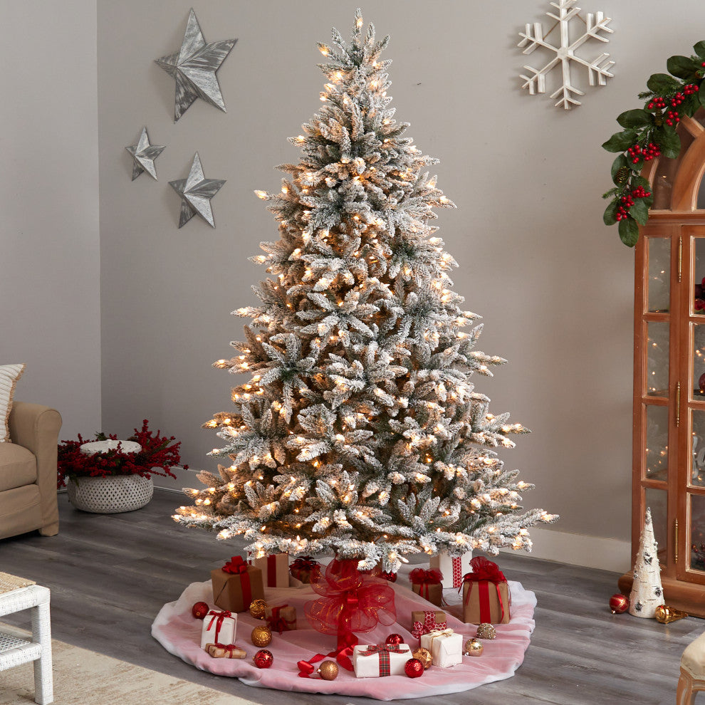 8' Flocked West Virginia Spruce Artificial Christmas Tree With 600 Clear Lights