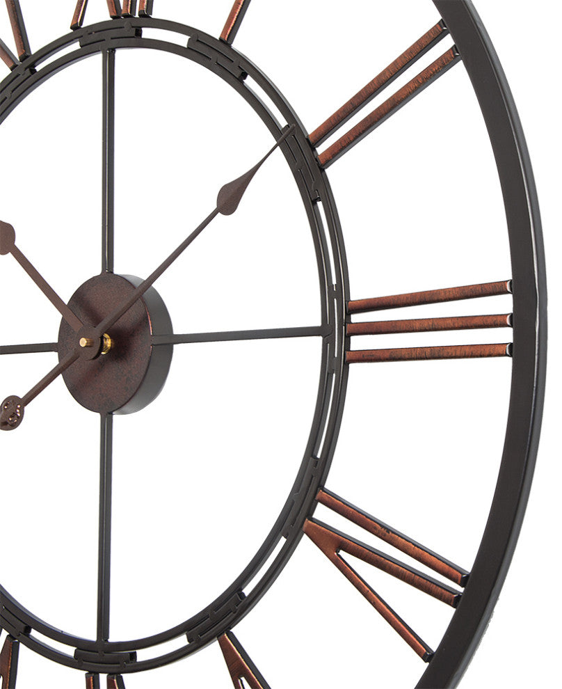 UTOPIA ALLEY Oversized Roman Round Wall Clock, 28" Diameter, Dark Bronze finish