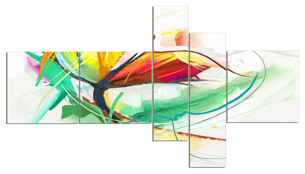 Still Life of Yellow Red Color Flower, Floral Canvas Print, 60"x32", 5 panels