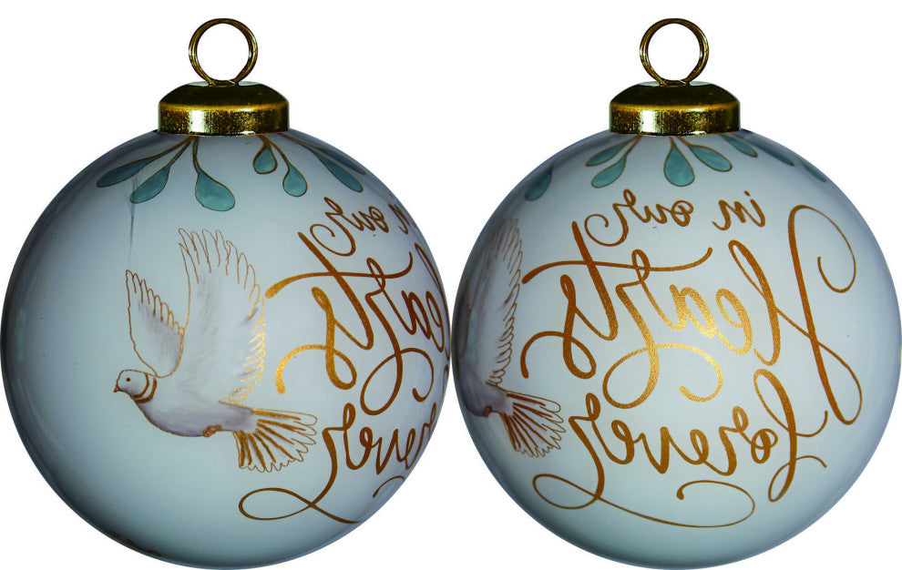 White and Gold In Our Hearts Forever Hand Painted Mouth Blown Glass Ornament