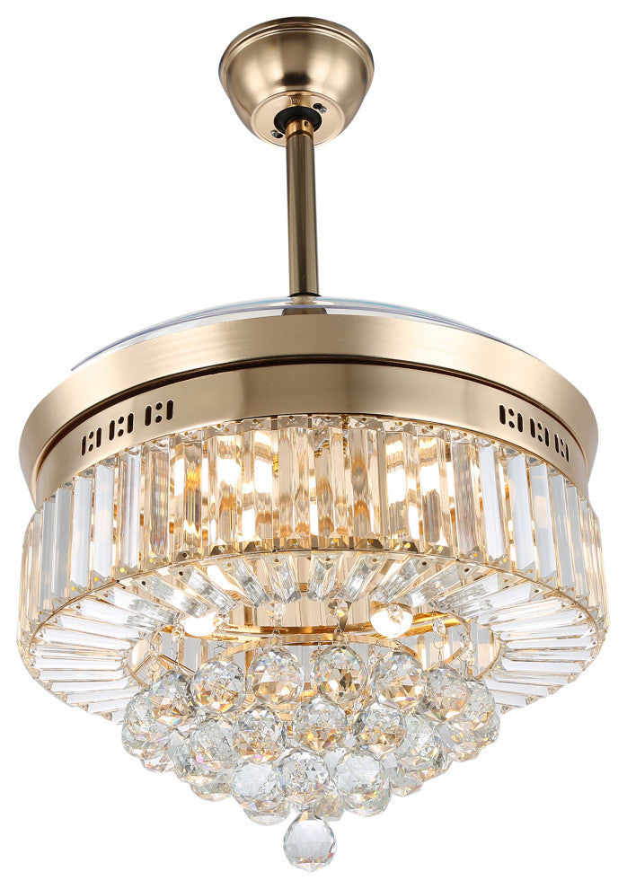 Unique Caged Ceiling Fan with Remote, LED light, Retractable Blades, French Gold