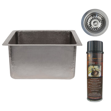 16" Gourmet Rectangular Hammered Copper Bar/Prep Sink, Nickel