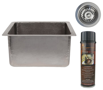 16" Gourmet Rectangular Hammered Copper Bar/Prep Sink, Nickel
