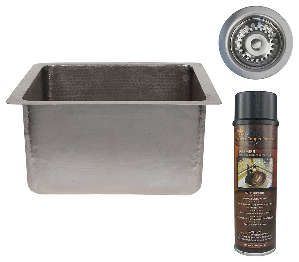 16" Gourmet Rectangular Hammered Copper Bar/Prep Sink, Nickel
