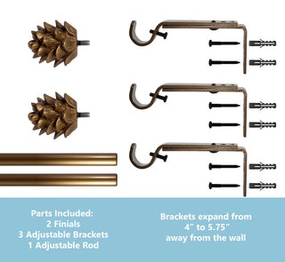 3/4" Pinecone Adjustable Curtain Rod, Renaissance Gold, 84"-120"