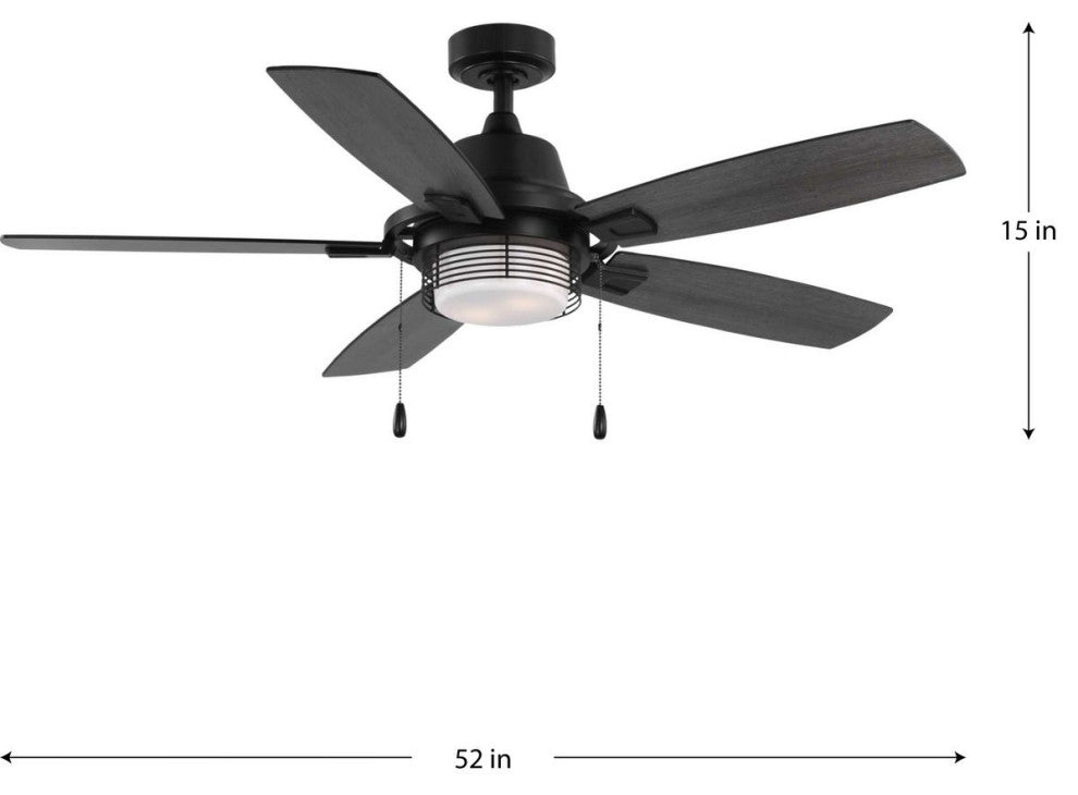 Freestone 52" 5-Blade Matte Black Ceiling Fan With LED Lamped Light Kit