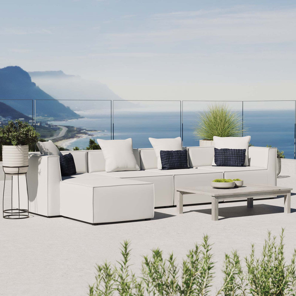 Lounge Sectional Sofa Set, Fabric, White, Modern, Outdoor Patio Balcony Garden