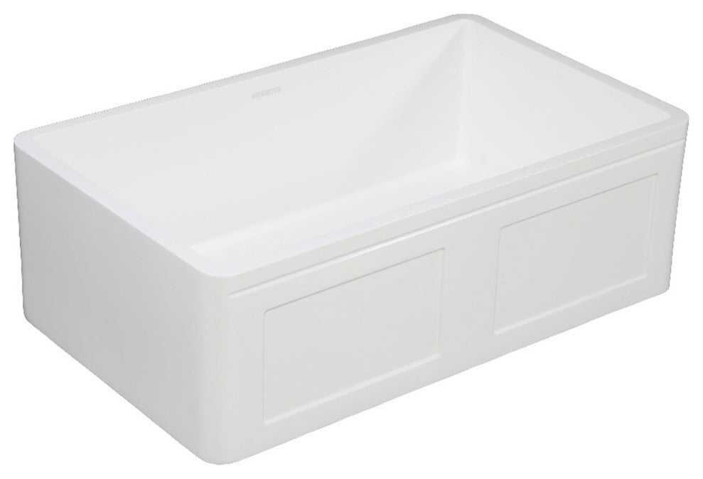 Solid Surface White Stone Front Farmhouse Single Bowl Kitchen Sink, Matte White