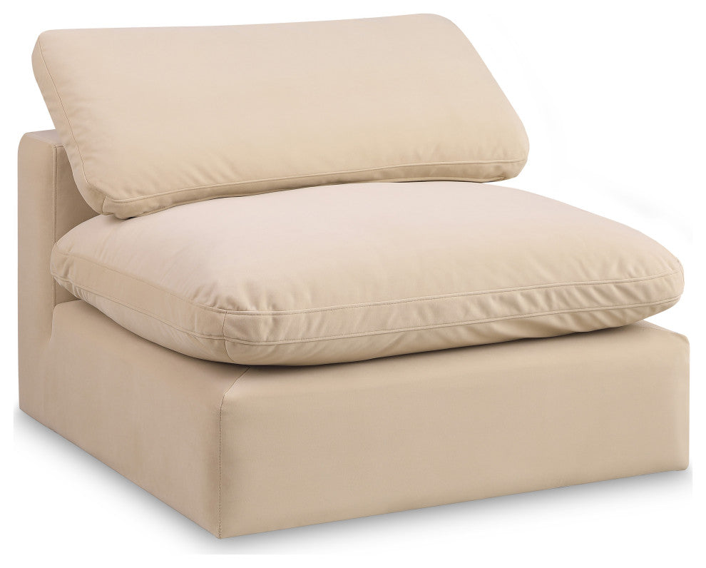 Comfy Beige Linen Textured Fabric Modular Chair, Beige, Velvet, Armless Chair