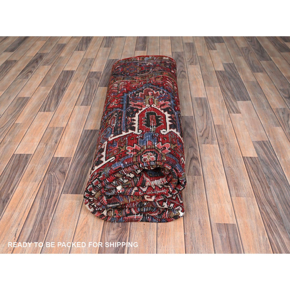 Ajax Red Pure Wool Hand Knotted Vintage Persian Heriz Oriental Rug 7'9"x10'10"