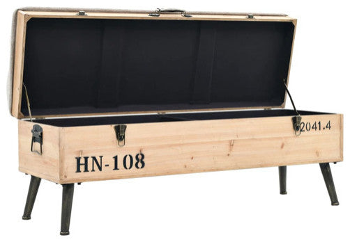 vidaXL Storage Bench Natural wood with grey fabric
