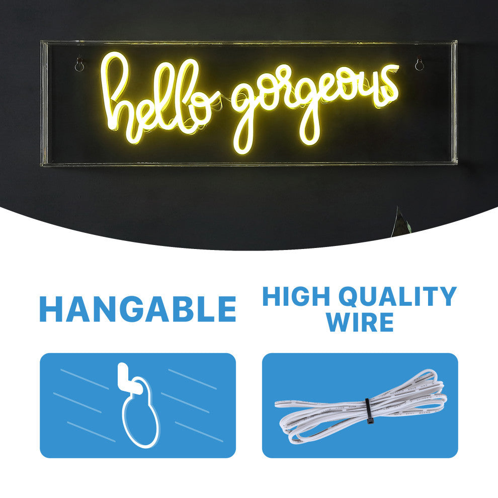 Hello Gorgerous 20" Contemporary Acrylic Box USB Operated LED Neon Light, Yellow