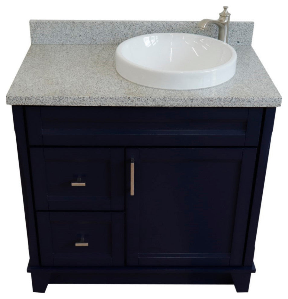 37" Single Sink Vanity, Blue Finish With Gray Granite
