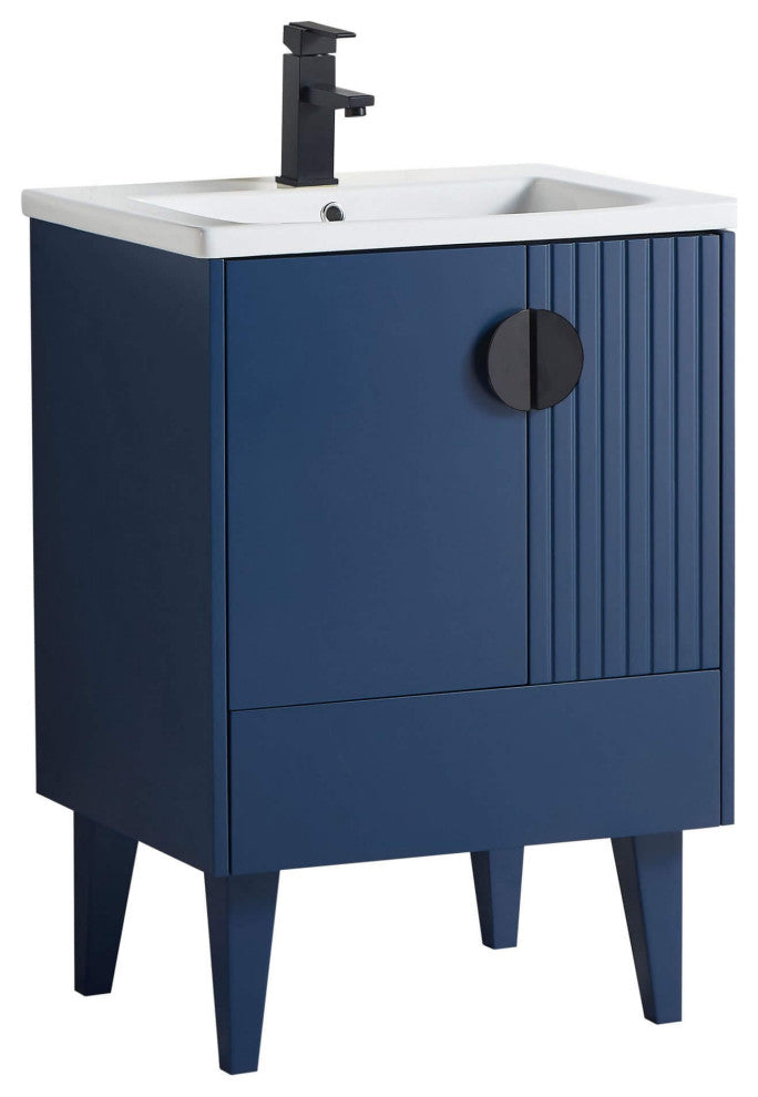 Venezian Single Bathroom Vanity, Navy Blue, 24", Black Handles, One Sink