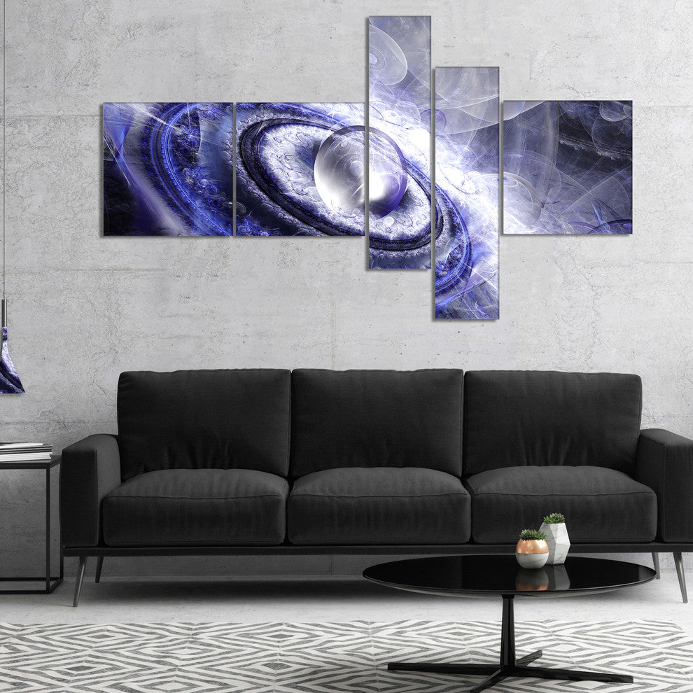 Beautiful Blue Flying Saucer, Floral Canvas Art Print, 60"x32", 5 panels