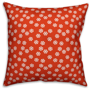 Red Snowflakes Pattern Throw Pillow Cover, 16"x16"
