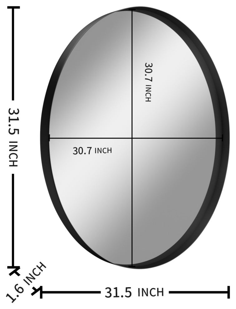 Round Framed Wall Mounted Bathroom Vanity Mirror, Black, 32x32