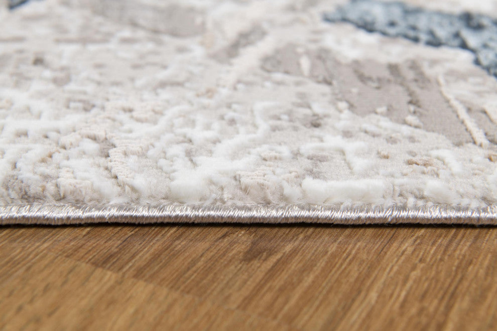 8"x11" Navy and Ivory Abstract Distressed Area Rug