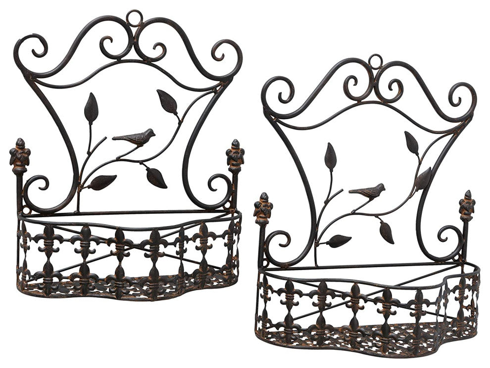 Fleur de Lis Wall Planter Set, Rusty Finish