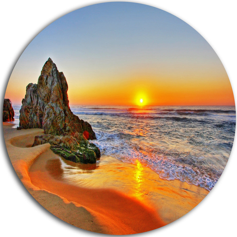 Beautiful Sunrise By Beach In Tathra, Seascape Disc Metal Artwork, 11"