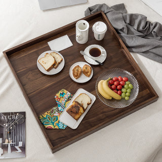 Square Black Walnut Solid Wood Tray Ottoman Tray, 30"