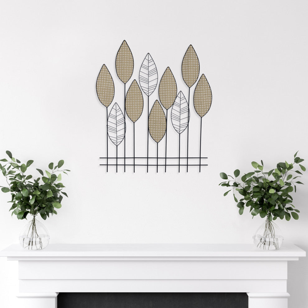Metal Flower and Leaves Wall D"cor