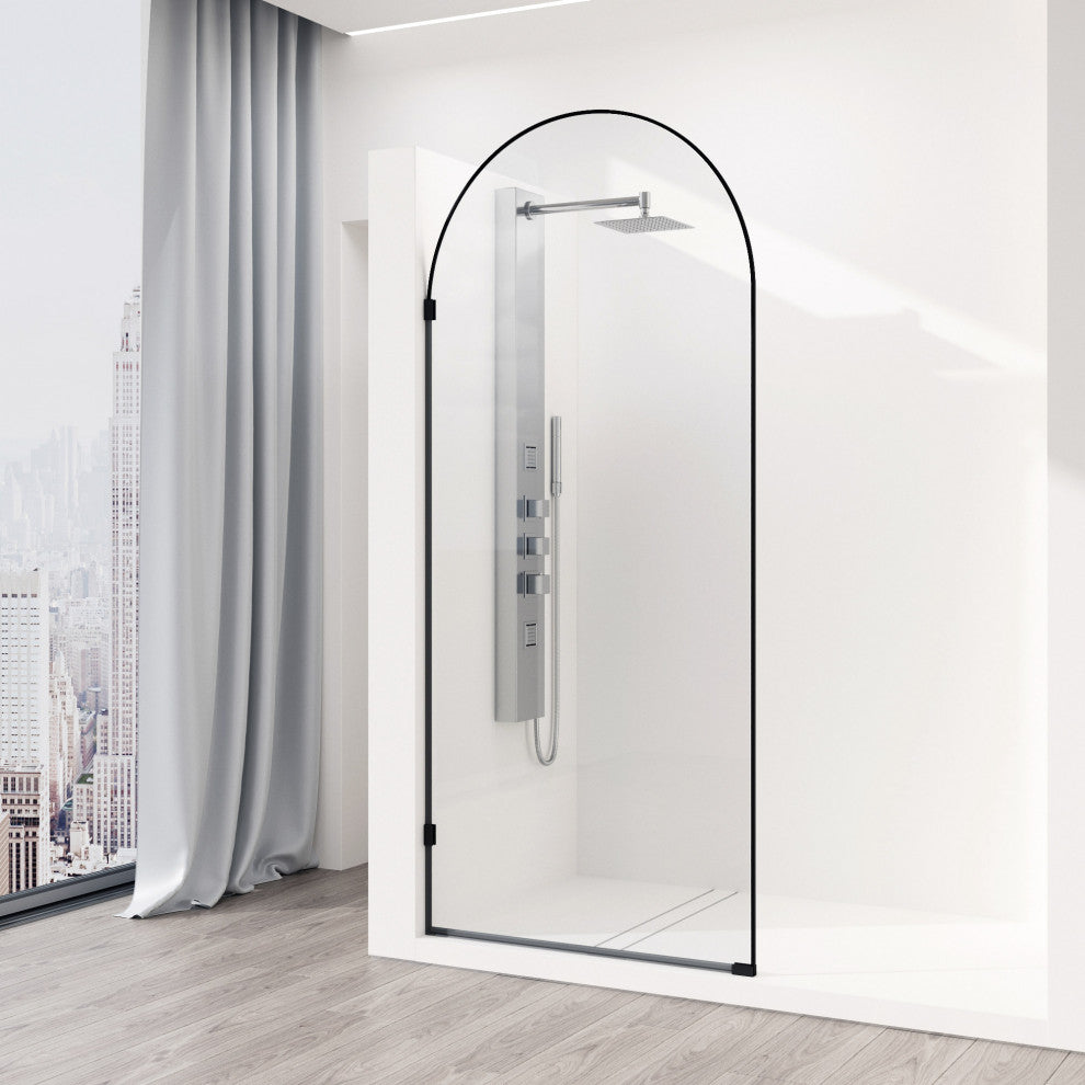 VIGO Arden 34" W x 78" H Frameless Fixed Shower Screen, Framed, Matte Black, Clear Glass