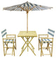 Set of Bamboo Square Table, 2 Director Chair, 1 Umbrealla, Navy and White Stripe